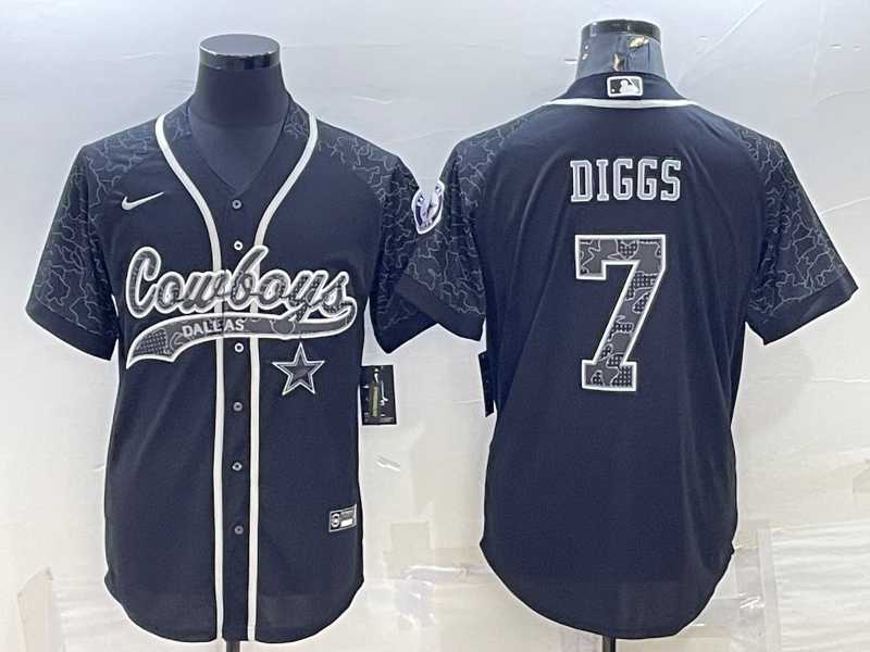 Men%27s Dallas Cowboys #7 Trevon Diggs Black Reflective With Patch Cool Base Stitched Baseball Jersey->dallas cowboys->NFL Jersey